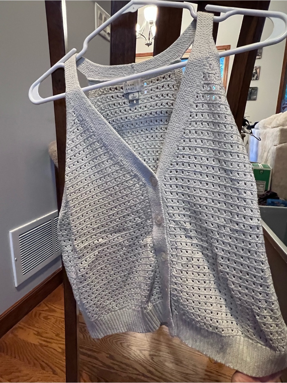 a new day Light Gray Open-Knit Button Front Vest